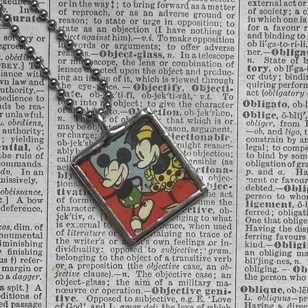 Mickey Mouse, vintage illustrations, up-cycled to soldered glass pendant
