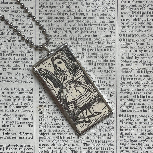 Alice in Wonderland, original illustrations from vintage book, up-cycled to soldered glass pendant