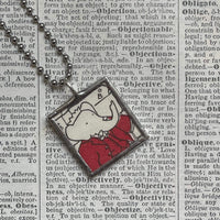 Babar, original vintage 1960s book illustrations, upcycled to soldered glass pendant