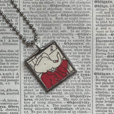 Babar, original vintage 1960s book illustrations, upcycled to soldered glass pendant