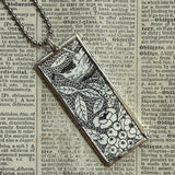 Crane, Egret, bird with berries, vintage illustrations upcycled to soldered glass pendant