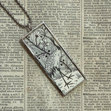 Crane, Egret, bird with berries, vintage illustrations upcycled to soldered glass pendant