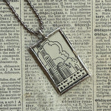 New York Skyline, hand-soldered glass pendant, vintage illustrations, upcycled to soldered glass pendant