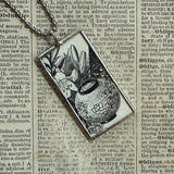 Crane, Egret, paper lantern, vintage illustrations upcycled to soldered glass pendant
