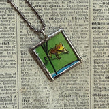 Little frogs, vintage children's book illustrations, up-cycled to soldered glass pendant