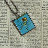 Little frogs, vintage children's book illustrations, up-cycled to soldered glass pendant