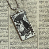 Nightingale birds, vintage illustrations upcycled to soldered glass pendant