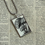 Mushrooms, florals, vintage illustrations upcycled to soldered glass pendant