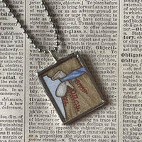 Boy & Mitten, illustrations from The Mitten, up-cycled to hand-soldered glass pendant