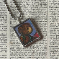 Corduroy, vintage children's book illustrations, up-cycled to soldered glass pendant
