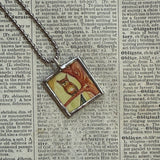 Owls, vintage illustrations upcycled to soldered glass pendant