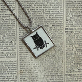 Owls, vintage illustrations upcycled to soldered glass pendant