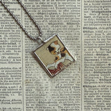 Japanese cats, vintage illustrations, up-cycled to soldered glass pendant