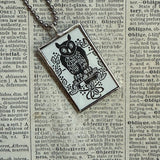 Owl, flowers, vintage illustrations upcycled to soldered glass pendant