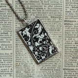 Owl, flowers, vintage illustrations upcycled to soldered glass pendant