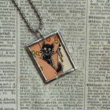 Black Cat, Black Dog, vintage children's book illustrations, up-cycled to soldered glass pendant