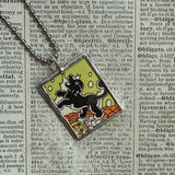 Black Cat, Black Dog, vintage children's book illustrations, up-cycled to soldered glass pendant