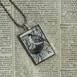 Birds and nest, vintage illustrations upcycled to soldered glass pendant