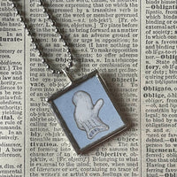 Hedgehog & Mitten, illustrations from The Mitten, up-cycled to hand-soldered glass pendant