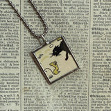 Black Cats and little mouse, vintage children's book illustrations, up-cycled to soldered glass pendant