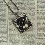 Black Cats and little mouse, vintage children's book illustrations, up-cycled to soldered glass pendant