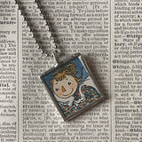 Raggedy Ann / Andy, vintage children's book illustrations, up-cycled to soldered glass pendant