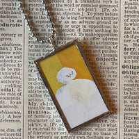 The Snowy Day, vintage children's book illustrations, upcycled to soldered glass pendant