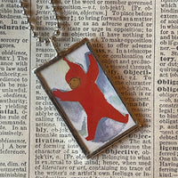 The Snowy Day, vintage children's book illustrations, upcycled to soldered glass pendant