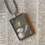 Wild Things, Max, Sendak, vintage children's book illustrations, up-cycled to soldered glass pendant