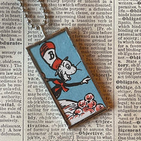 Cat in the Hat, original illustrations from vintage book, up-cycled to soldered glass pendant