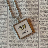 Moth, firefly, vintage Richard Scarry children's book illustration up-cycled to soldered glass pendant