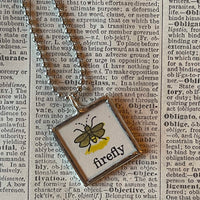 Moth, firefly, vintage Richard Scarry children's book illustration up-cycled to soldered glass pendant