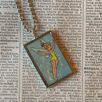 Peter Pan, Tinkerbell, vintage children's book illustrations, up-cycled to soldered glass pendant