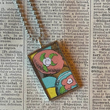 Country Bunny and the Gold Shoes, original illustrations from vintage book, up-cycled to soldered glass pendant