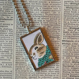 Country Bunny and the Gold Shoes, original illustrations from vintage book, up-cycled to soldered glass pendant