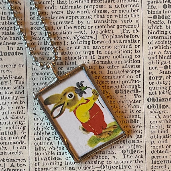I am a Bunny, Richard Scarry children's book illustrations up-cycled to soldered glass pendant
