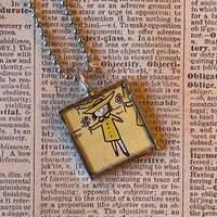 Madeline and Miss Clavel, original illustrations from vintage book, up-cycled to soldered glass pendant