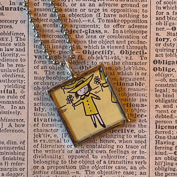 Madeline and Miss Clavel, original illustrations from vintage book, up-cycled to soldered glass pendant