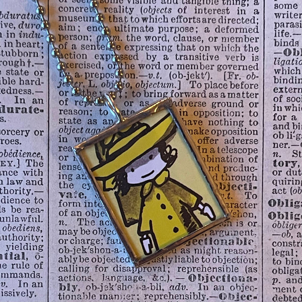 Madeline and Miss Clavel, original illustrations from vintage book, up-cycled to soldered glass pendant