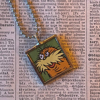 The Lorax, original illustrations from vintage book, up-cycled to soldered glass pendant