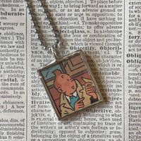 Tintin and Snowy, original vintage 1960s book illustrations, upcycled to soldered glass pendant