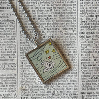 Tintin and Snowy, original vintage 1960s book illustrations, upcycled to soldered glass pendant
