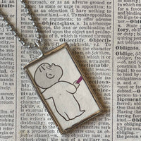 Harold and the Purple Crayon, vintage children's book illustrations, hand-soldered glass pendant