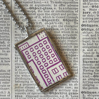Harold and the Purple Crayon, vintage children's book illustrations, hand-soldered glass pendant