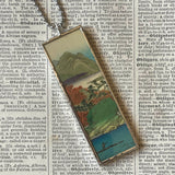Autumn leaves, mountains and river, Japanese woodblock prints, up-cycled to hand-soldered glass pendant