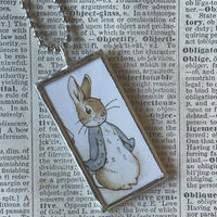 Peter Rabbit, Beatrix Potter, original illustrations from vintage, children's classic book, up-cycled to soldered glass pendant