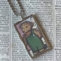 Corduroy, vintage children's book illustrations, up-cycled to soldered glass pendant