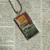Egret, Crane, Country scene, Japanese woodblock prints, up-cycled to hand-soldered glass pendant