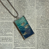 Sea birds, Sailboat, Japanese woodblock prints, up-cycled to hand-soldered glass pendant