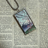 Shino arch, Mt. Fuji, Japanese woodblock prints, up-cycled to hand-soldered glass pendant
